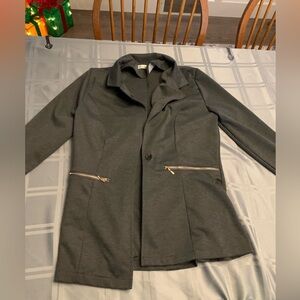 Women's Gray Jacket Blazer with Zipper Pockets